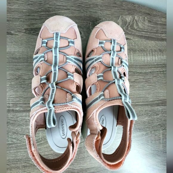 Lands End Women's Size 11B Sport Sandals Pink Suede Gray Hook & Loop Closed Toe - Picture 3 of 3